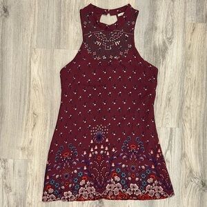 MiAmi Francesca’s Maroon Floral Sleeveless Racer Back Rayon Mini Dress Size L